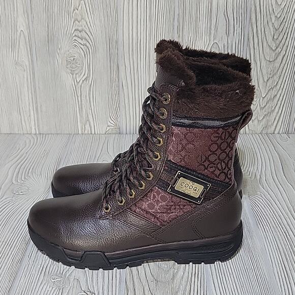 COOGI Winter Faux Fur Lined Logo Brown Boots Mens Size 7.5 - Picture 6 of 13